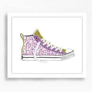 Sneaker Shoe  Shoes Fashion Art Print Painting Tween Teen Cottagecore Flowers Y2k Fairycore Skater Floral Illustration Wall Decor Gift