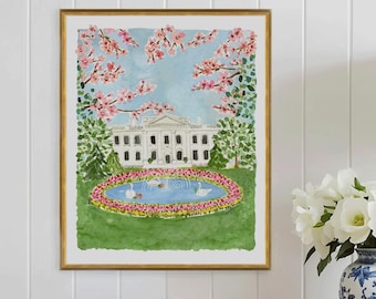 Washington D.C. Art, Washington DC Print,  Washington DC Painting White House  Art Print Wall Decor Travel Painting Poster U.S. Landmarks