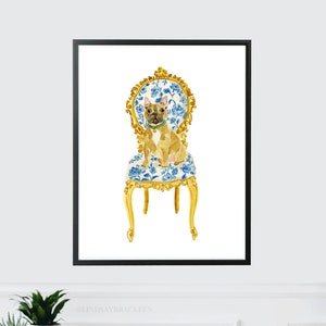 French Bulldog Dog Art Print, Dog Art, Frenchie Art, Puppy Art, French Bulldog Gift, Dog in a Chair Print, French Bulldog Painting