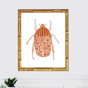 Beetle Patterned Art Print Insect Bug Floral Painting Wall Decor Garden Nursery  Style CottageCore Collection Flower Girls Room