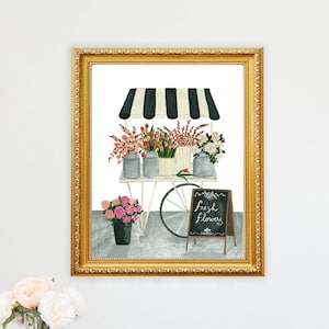 Flower Cart Art. Flower Cart Print, Flower Cart, French Flower Cart, Paris Flower Cart, Flower Market Art, Flower Truck Print, Flower Bar