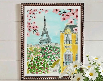 Paris Eiffel Tower Art Print Travel Wall Decor Poster Girls Bedroom Nursery Theme Tween Souvenir Style Apartment Decorations Painting