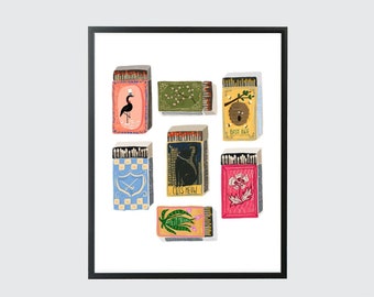 Matchbox Print, Matchbox Illustration, Vintage Matchbox Art, Matchbooks print, Matchbox Poster, Matchbox Painting, Vintage Matchbox Print