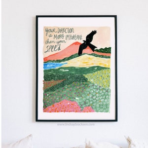 Landscape Quote Art Print Watercolor Illustration Inspirational Affirmations Encouraging Wall Art Decor Colorful Mountains Wildflowers