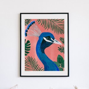 Peacock Art Print Peacock Wall Decor Peacock Painting Peacock Watercolor Jungle Tropical Art Illustration Bohemian Boho Animal Coral