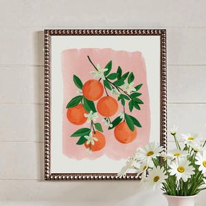 Oranges Orange Clementine Citrus Fruit Blue Rustic Cottage Kitchen Watercolor Gouache Painting Art Print Food Wall Art Decor Farmhouse