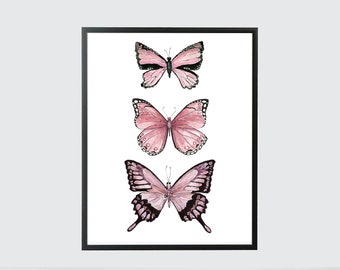 Butterflies Butterfly Pink Moth Nursery Pollinators Art Insect Bug Kids Baby Wall Decor Children's Room Girls Print Painting Woodland Nature