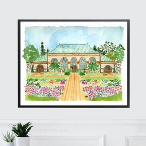 Biltmore Estate Conservatory Greenhouse Art Asheville North Carolina Art Print Biltmore Mansion Formal Garden Print Plant Flower Watercolor