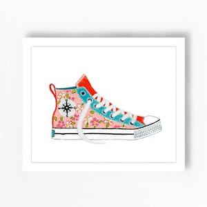 Sneaker Shoe Art Print  Shoes Wall Decor Tween Teen Girls Room Quote  Floral Illustration Inspirational Encouraging Gift Pink