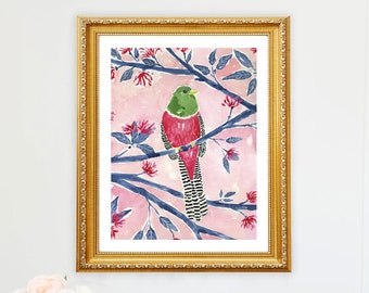 Tropical Bird Art Print Wall Decor Painting Exotic Colorful Watercolor Jungle Birds Illustration Bohemian Boho Style Lindsay Brackeen