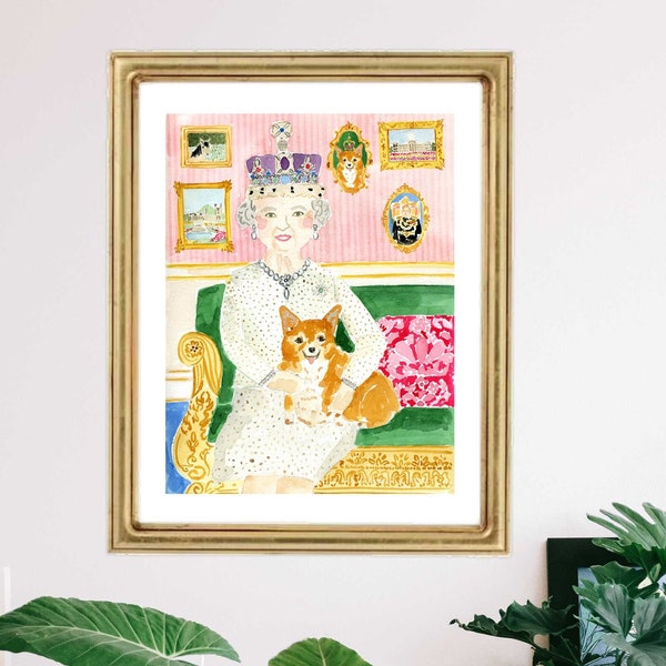 Queen Elizabeth II Print, Queen Elizabeth Art, Queen Elizabeth Print, Monarchy Art, Queen Elizabeth Corgi Print, Queen Elizabeth Portrait