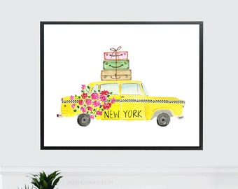 NYC Art, NYC Print, New York City Taxi Art Print, New York Taxi Art, Nyc Taxi Print, NYC Wall Decor, Nyc Travel Painting, Nyc Wall Art