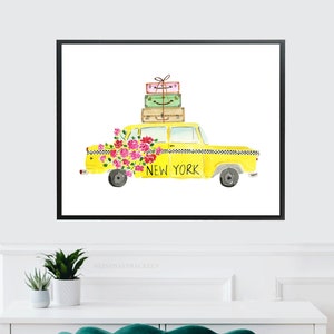 New York City Art, NYC Art, NYC Print, Taxi Art, Yellow Cab, Vintage Taxi, Vintage Cab, New York City Apartment Decor, New York Print