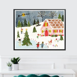 Christmas Art Print, Gingerbread House Art, Holiday Art, Christmas Decor, Christmas Wall Art, Gingerbread House Wall Art, Christmas Art