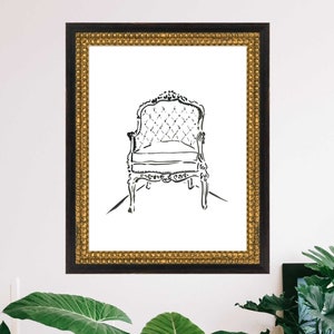 Vintage Chair Watercolor Print, Chair Sketch Art, Sketch Print, Black and White Art Print, Linework Art, Chair Sketch Art, Minimalist Art