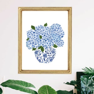 Hydrangea Print, Hydrangea Art, Hydrangea Painting, Blue Hydrangea Print, Blue and White Vase Planter, Ginger Jar Print, Delft Blue Vase