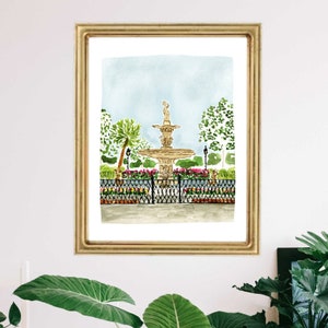 Savannah Georgia Forsyth Park Fountain Art Print Painting Wall Decor Illustration City Houses Colorful Flowers Southern Living Girls Room