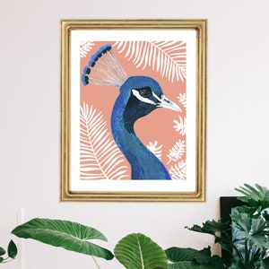 Peacock Peacocks Bird Birds Jungle Tropical Illustration Bohemian Boho Animal Art Print Wall Art Decor Nursery Pink Watercolor Modern