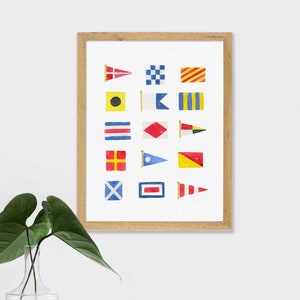 Nautical Flags Art, Nautical Flags Print, Beach House Art Sea Side Coastal Living Wall Art Print Watercolor Boys Room Decor Sailing Flags