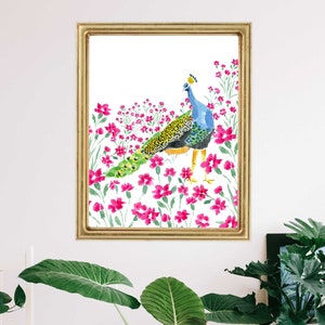 Peacock Art Print Peacock Wall Decor Peacock Painting Peacock Jungle Tropical Art Illustration Bohemian Grand Millenial Style Wall Decor