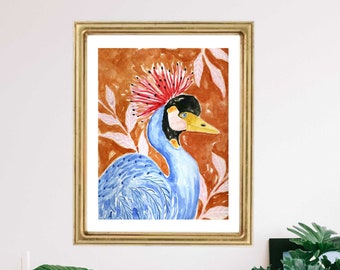 Tropical Bird Art Print Wall Decor Painting Exotic Colorful Watercolor Jungle Birds Illustration Bohemian Boho Style Lindsay Brackeen