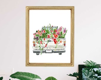 Flowers in Truck Art Print Wall Decor Flower Truck Painting Wildflowers Floret Farm Farmhouse Children's Nursery Decor Gardening Garden