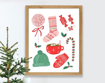 Christmas Art Print, Christmas Wall Art, Christmas Home, Decor, Pastel Christmas Decor, Retro Christmas, Holiday Wall Art, Cozy Winter Art