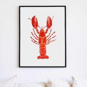 Lobster Watercolor Nautical Beachy Sea Side Coastal Living Wall Art Print Red Painting Boys Room Decor Sailing Boating Fishing Lobsters