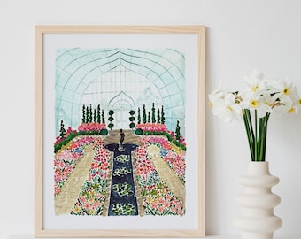 Conservatory Greenhouse Victorian Art Como Zoo St. Paul Minnesota  Colorful Print Floral Flowers Bohemian Illustration Girls Wall Room Decor