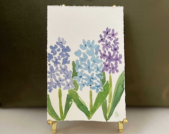 Hyacinth Flower Original Watercolor Painting, Hyacinth Painting, Purple Flower Artwork,  Hyacinth Painting, Spring Flowers Art