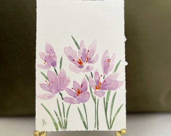 Crocus Flower Original Watercolor Painting, Crocus Painting, Purple Flower Artwork,  Crocus Painting, Purple Flower Watercolor