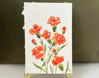 Coral Carnations Original Watercolor Painting, Carnation Painting, Carnation Artwork, Coral Flower Painting, Coral Flower Watercolor