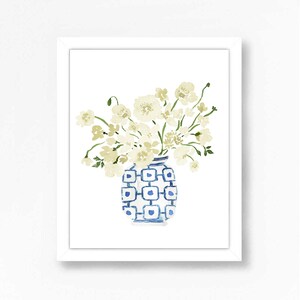 Blue and White Floral Print, Blue White Flowers Art, Bouquet Painting, Blue and White Vase Planter, Ginger Jar Print, Delft Blue Vase Art Bild 2