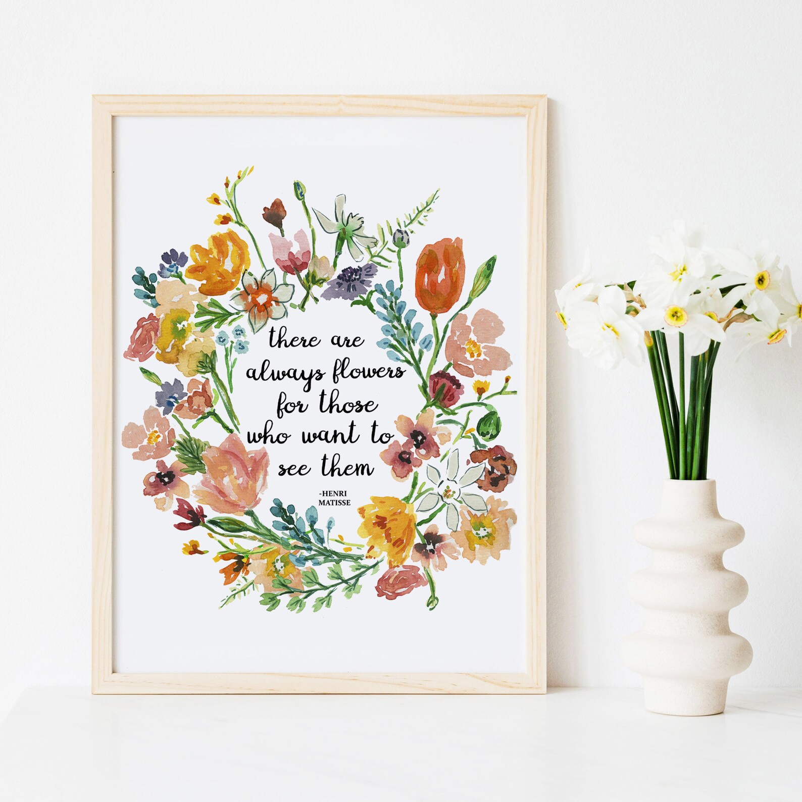 Floral Flowers Quote Art Print Watercolor Wreath Illustration ...