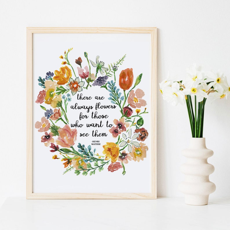 Floral Flowers Quote Art Print Watercolor Wreath Illustration ...