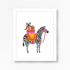 Zebra Safari Art Print Wall Decor Peinture Exotique Coloré Aquarelle Jungle Boho Illustration Boho Style Animal Nursery Kids Room image 2