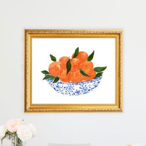 Oranges in a Blue and White Bowl Print, Citrus Print,  Fruit in Blue White Bowl, Delft Bowl, Kitchen Art Print, Kitchen Art, Food Wall Art