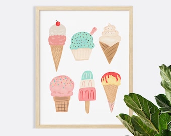 Ice Cream Cones Art Print: Whimsical Kitchen or Nursery Decor, Lindsay Brackeen