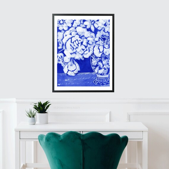 Blue and outlet white wall art