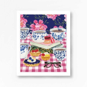 Tea Party Decorations, Tea Cup art, tea cup painting, Pastries art, Pastry print, tea print, tea books, girls room decor tea cup wall art