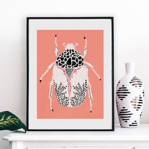 Beetle Patterned Art Print Insect Bug Floral Painting Wall Decor Garden Nursery  Style CottageCore Collection Flower Girls Room