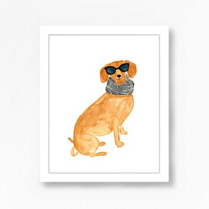 Daschund Dog Art Print Dachshund Watercolor Illustration Puppy Childrens Kids Baby Wall Nursery Decor Animal Dogs Hat Brown Boys Painting