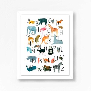 Animal Alphabet Print Animals Wall Art ABC Nursery Childrens Room Decor ...