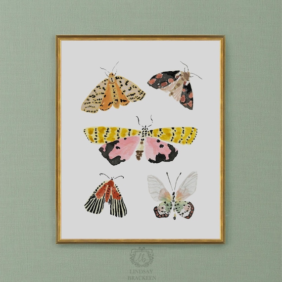 Moth Art Print, Watercolor Moth Wall Art, Cottagecore Decor, Butterfly and Moth Illustration, Nature Lover Gift, Whimsical Insect Print