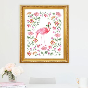 Flamingo Art Print Grand Millenial Wall Decor Chinoiserie Style Pink Bird Bohemian Animal Jungle Tropical Girls Nursery Painting Watercolor image 4