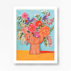 Bouquet Vase Floral Flowers Art Print Mixed Media Wildflowers - Etsy