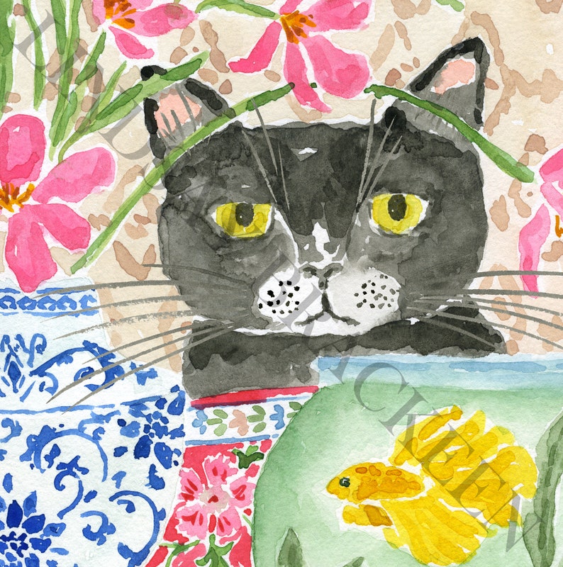 Cat Art Print, Tuxedo Cat Art Print, Black Cat Art, Black Cat Print ...