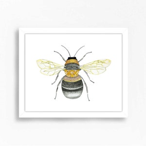 Bee Art Print Bumblebee Honey Bee Entomology Bug Insect Children's Kids Baby Wall Nursery Decor Nature Woodland Yellow Watercolor Painting image 2