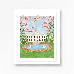 Washington D.C. Art, Washington DC Print,  Washington DC Painting White House  Art Print Wall Decor Travel Painting Poster U.S. Landmarks