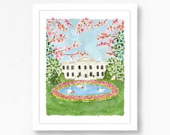 Washington D.C. Art, Washington DC Print,  Washington DC Painting White House  Art Print Wall Decor Travel Painting Poster U.S. Landmarks